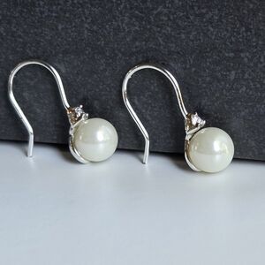Freshwater Pearl & Diamond Sterling Silver Earrings